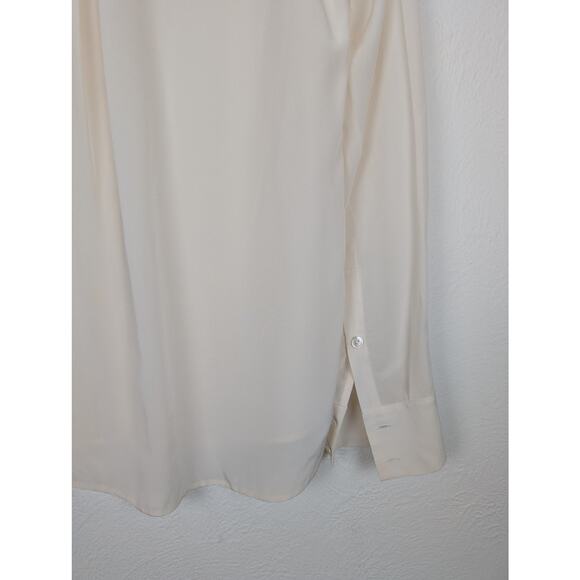 Vince Silk Shirt Blouse Hidden Button Sheer Stripe Classic Career Cream Size 4 - Picture 6 of 10